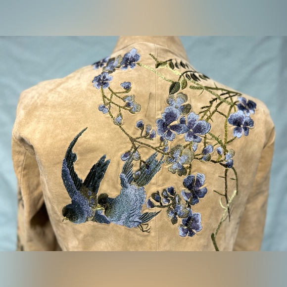 bagatelle Beige Suede Leather Embroidered Floral Coat - Picture 6 of 9